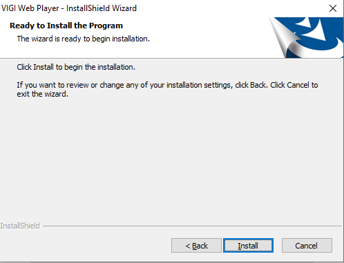The InstallShield Wizard of the VIGI Web Player plugin.