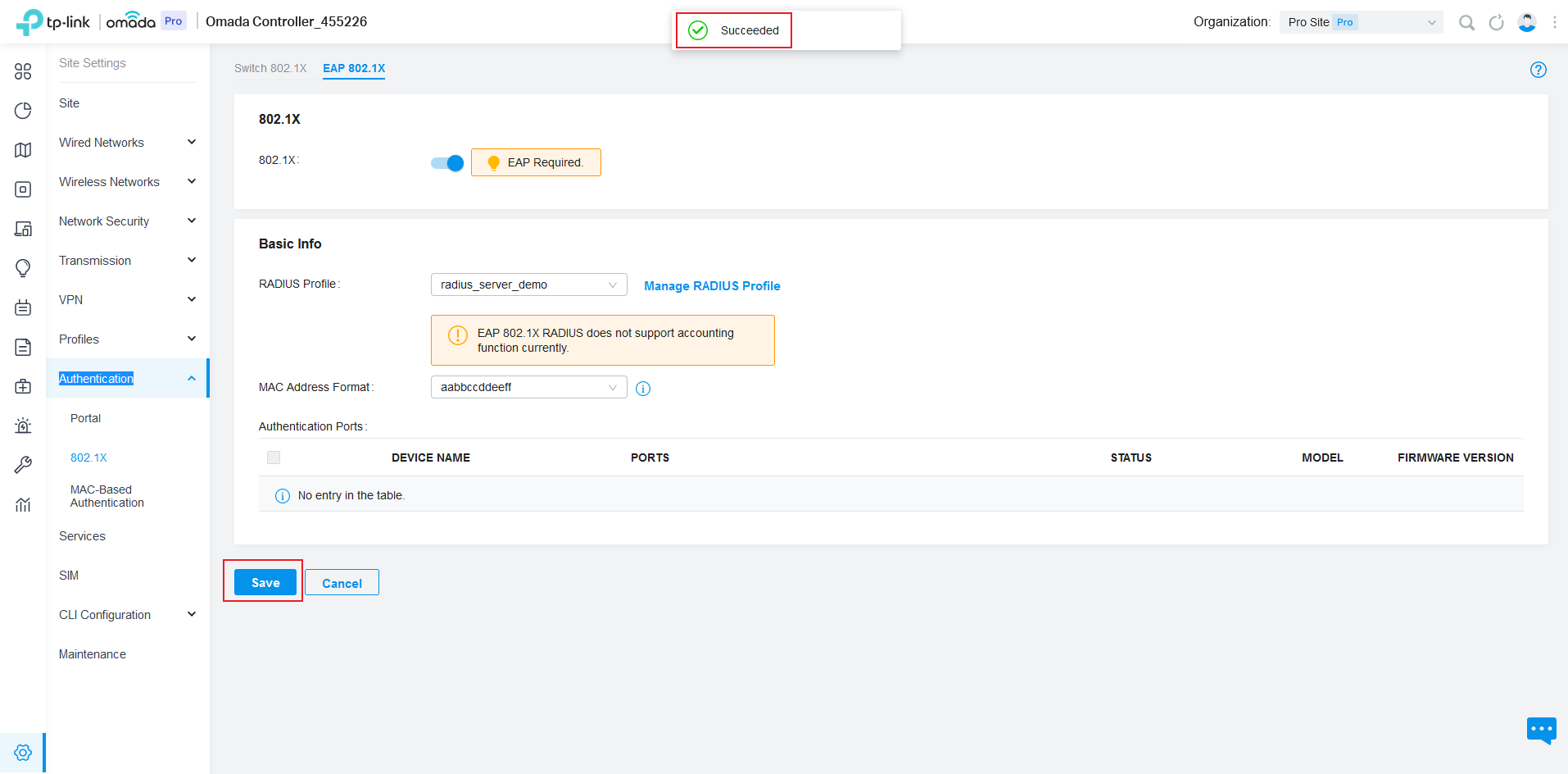 Click Save to complete the configuration.