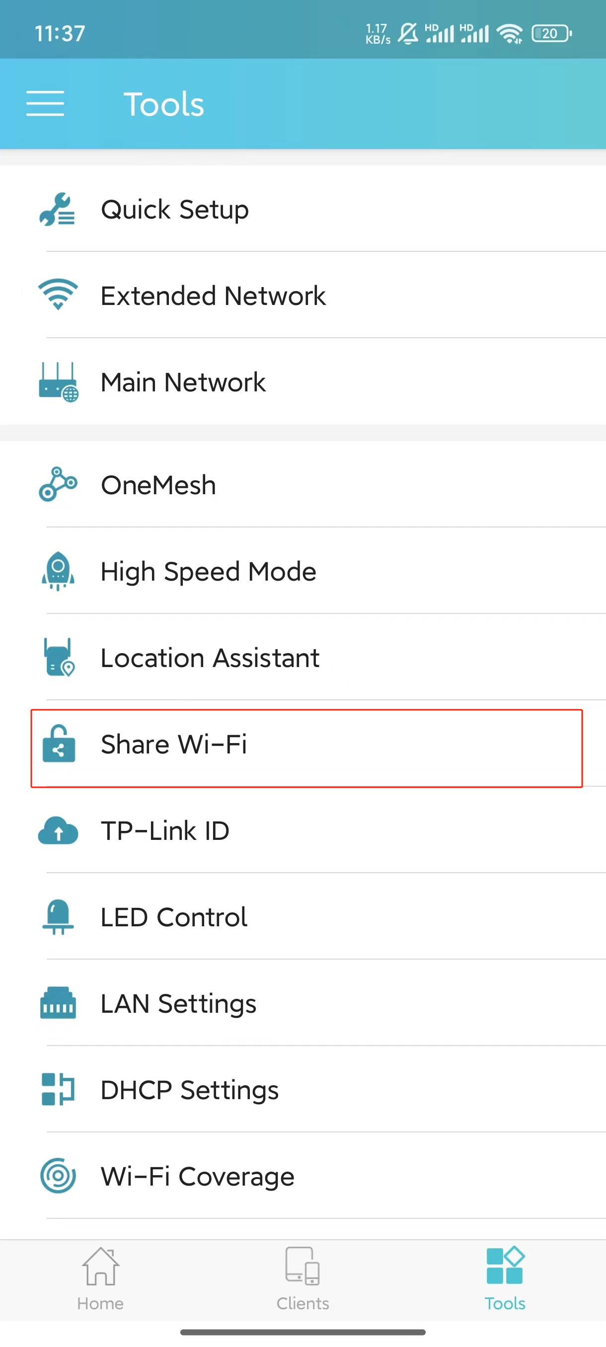 Locate the Share button in the center of the page.