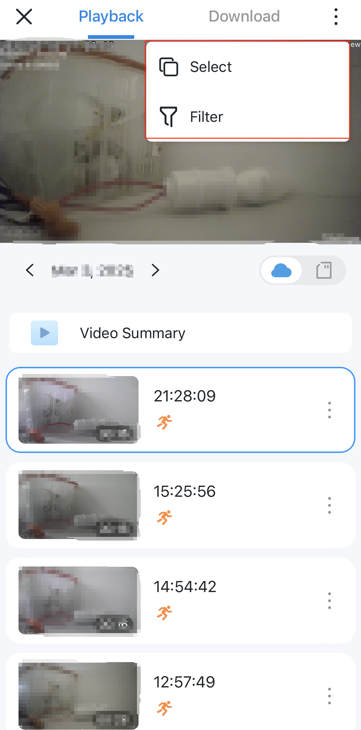 Display the location of select and filter function at the top right corner.